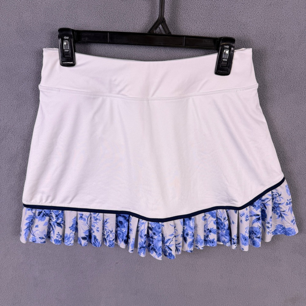 Tuckernuck Skort Women Medium White Blue Floral Ruffle Hem Athletic Tennis Golf